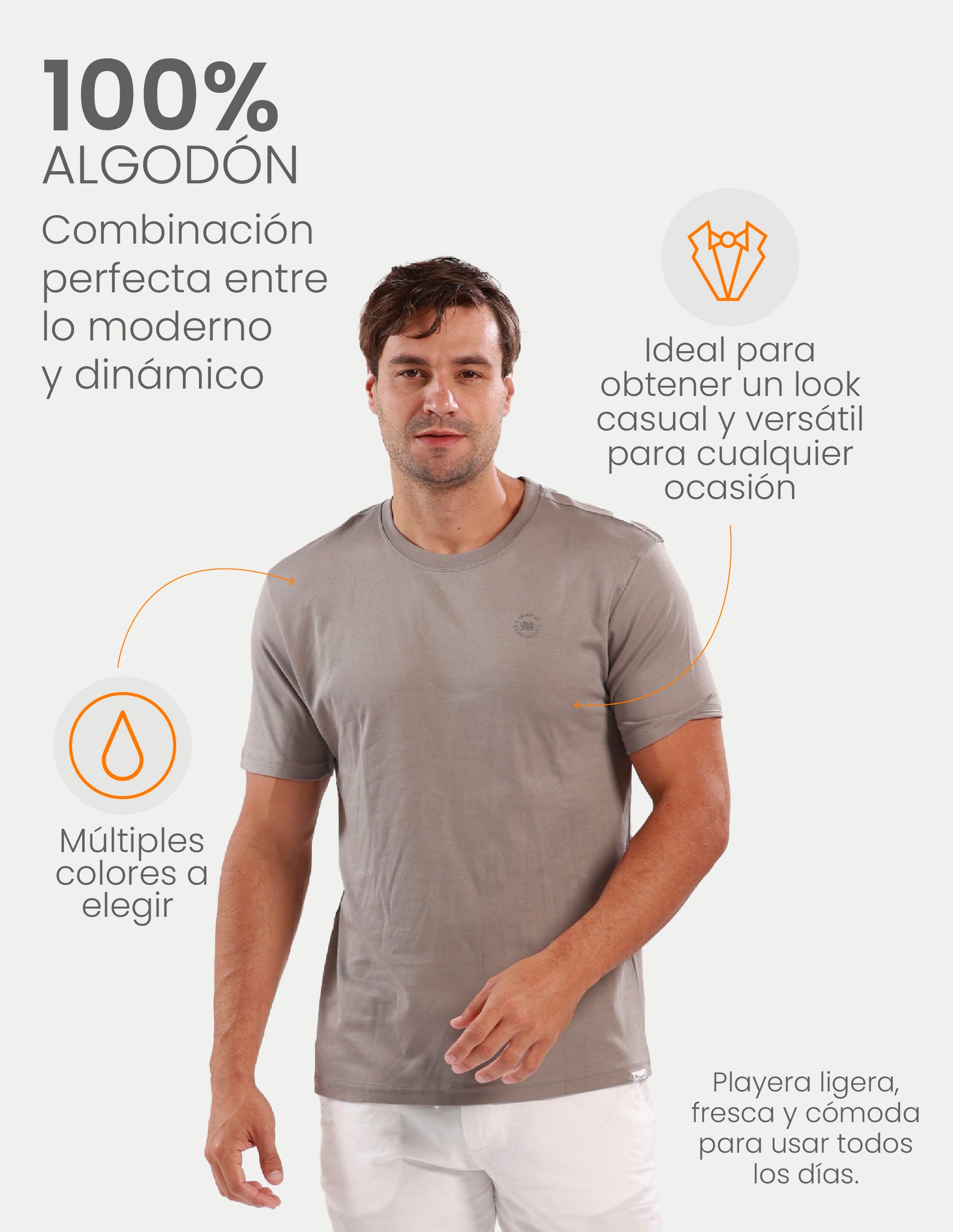 Playera de manga corta caballero - Liquid Touch Gris Jaspe
