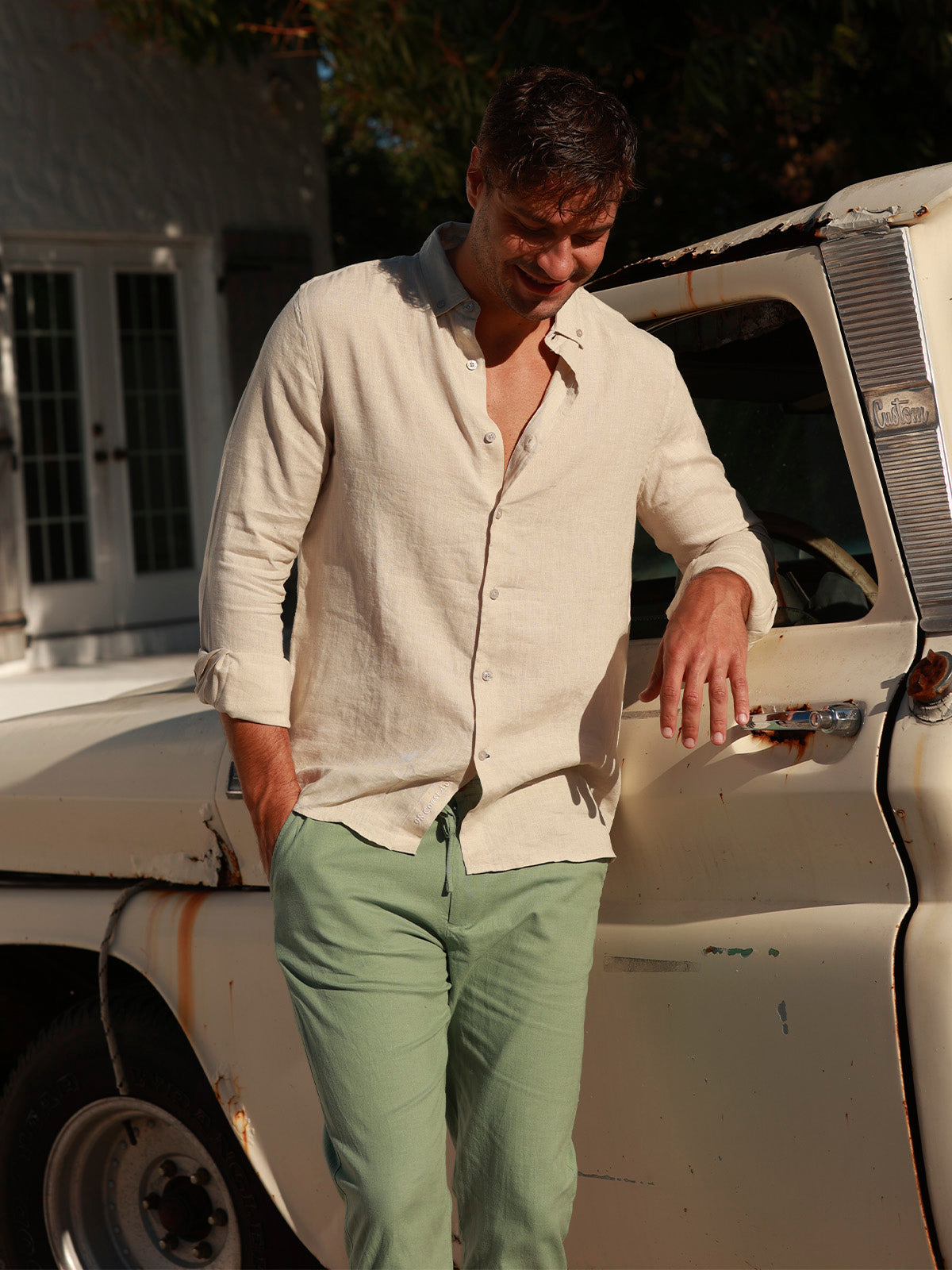 Pantalón - Pantalón de Lino Olivo