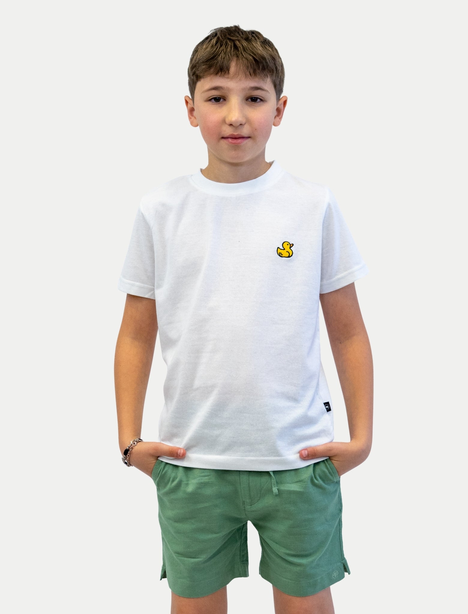 Playera Duck para niño color blanco vista de frente