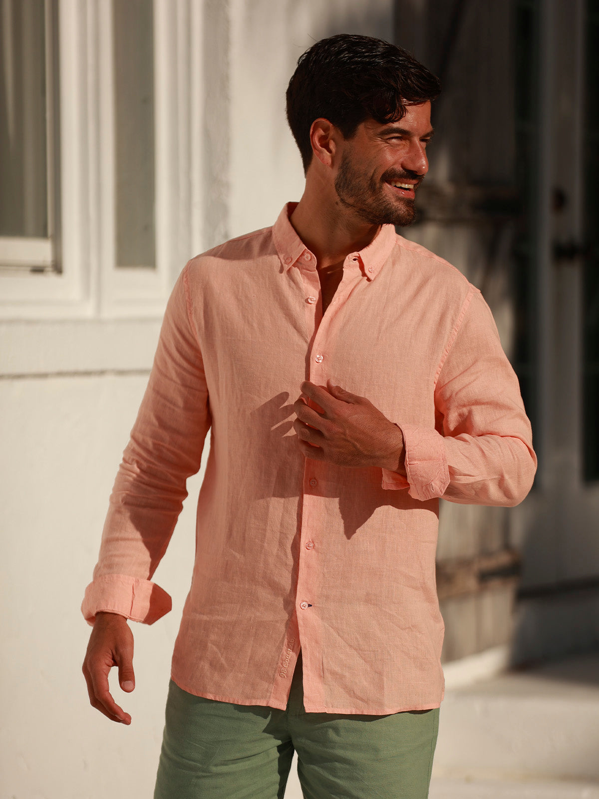 Camisa de lino - Camisa Soft Linen para hombre Color Salmon