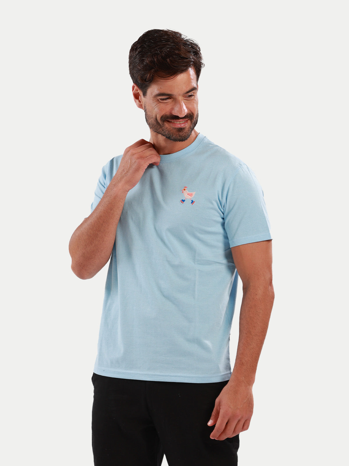 Playera de algodón para hombre - Skating Hen Blue - Diamond Finish