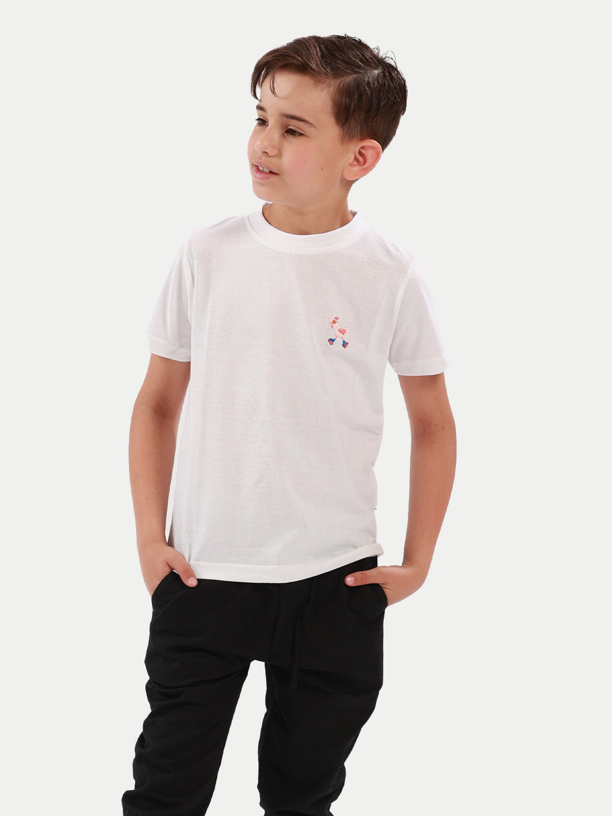 Playera de algodón para niño - Skating Hen White - Diamond Finish