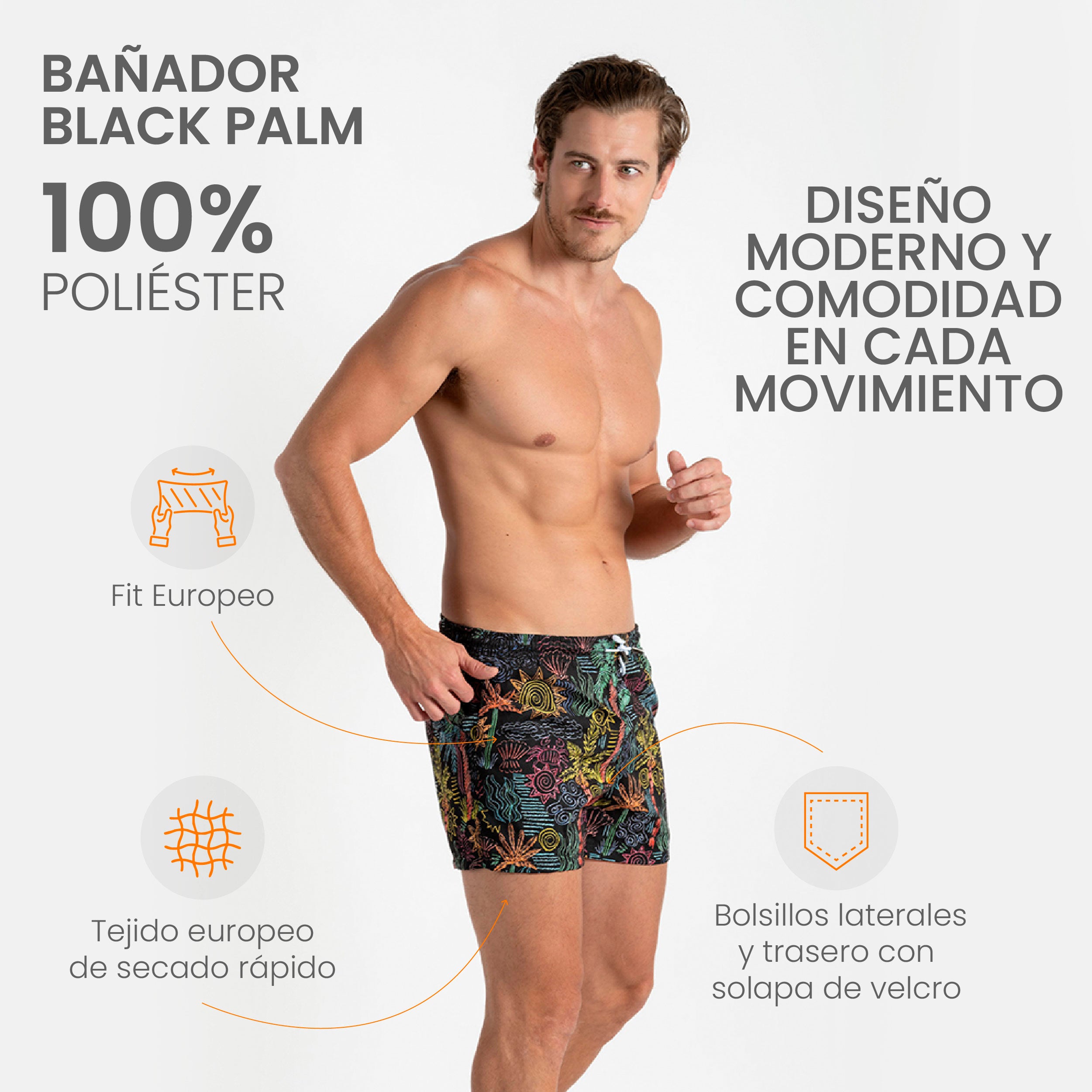 Traje de Baño Hombre - Bañador Black Palm - Essential Collection S – XXL