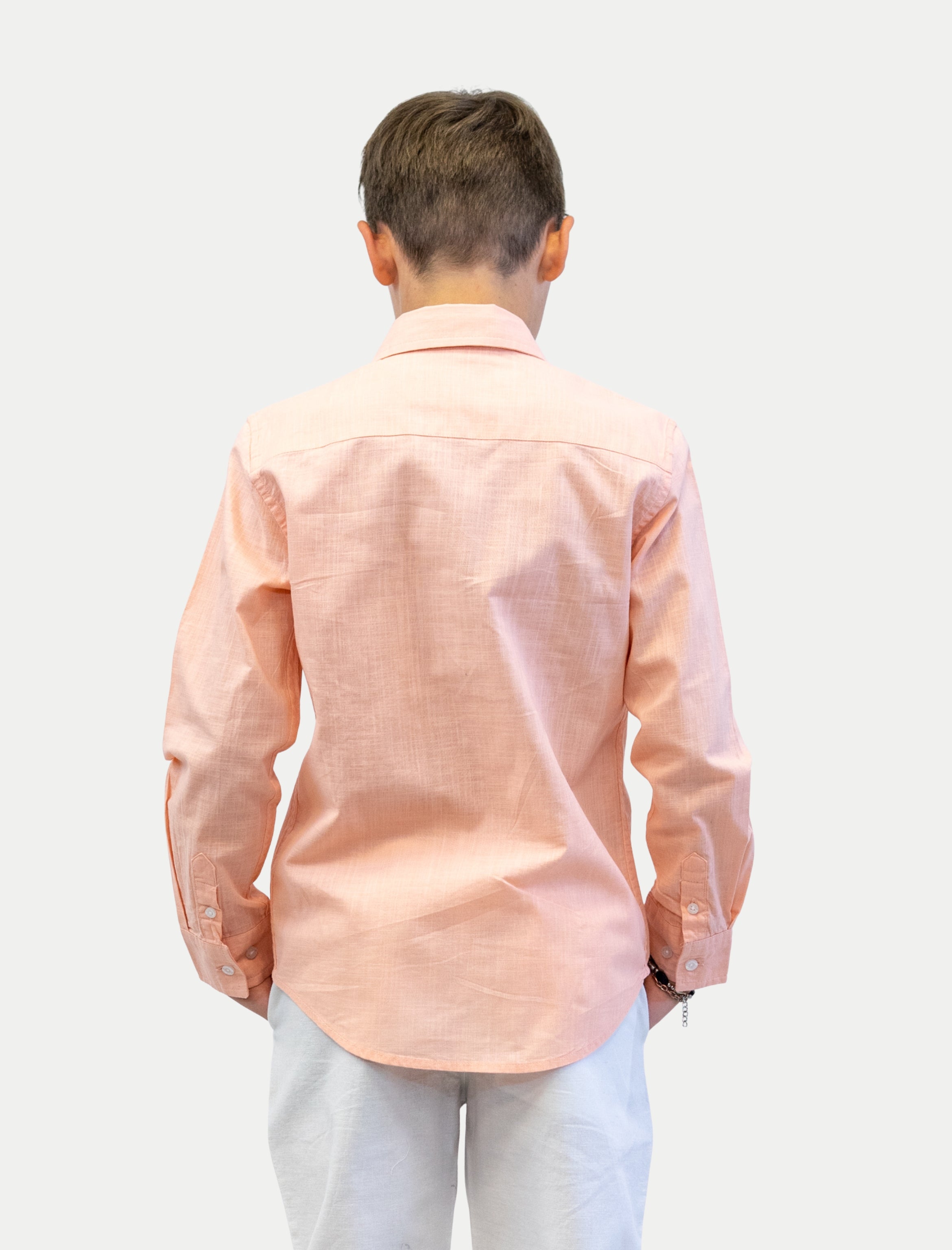 Camisa durazno para niño en algodón slub vista de espalda