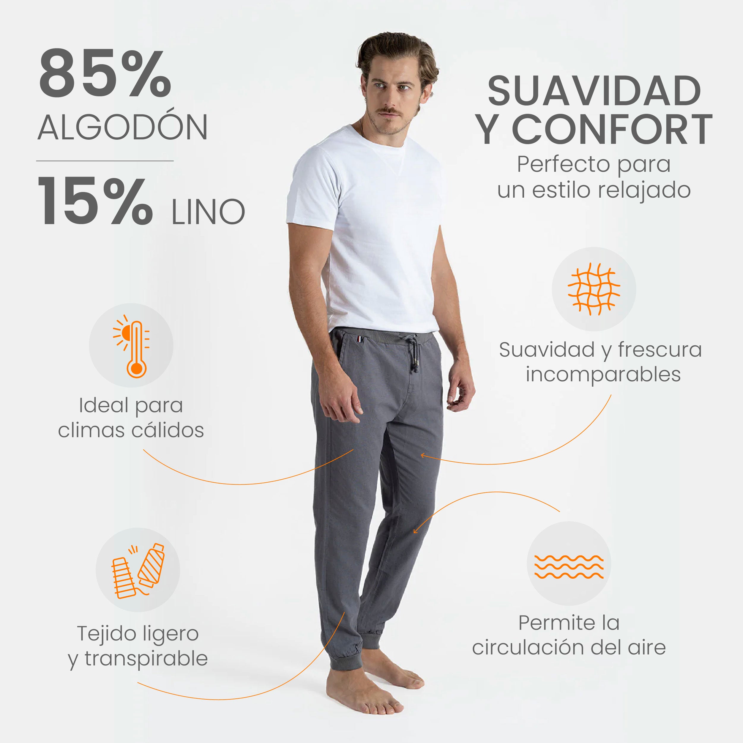Jogger para hombre adulto - Jogger de Lino Gris - Pura Vida