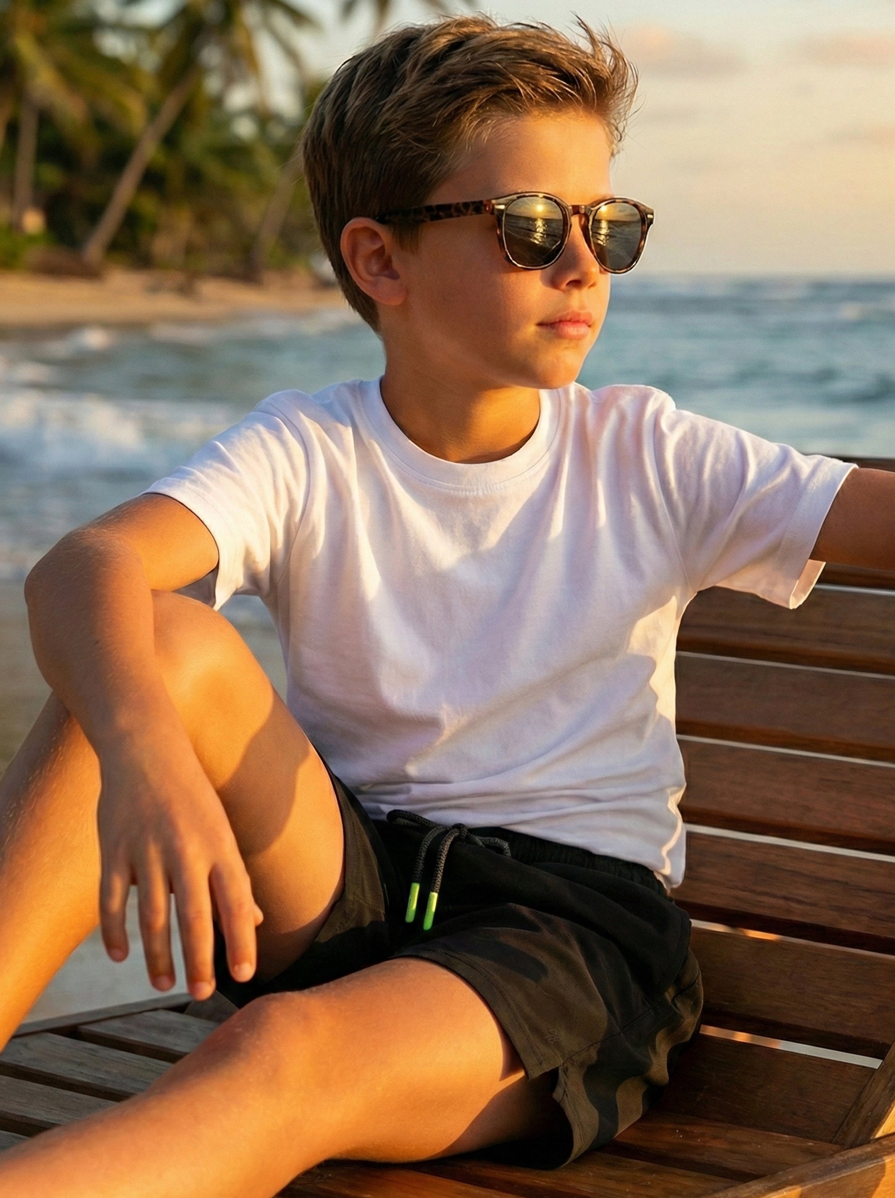 Traje de baño The New Classics para niño negro, en uso, playa o alberca