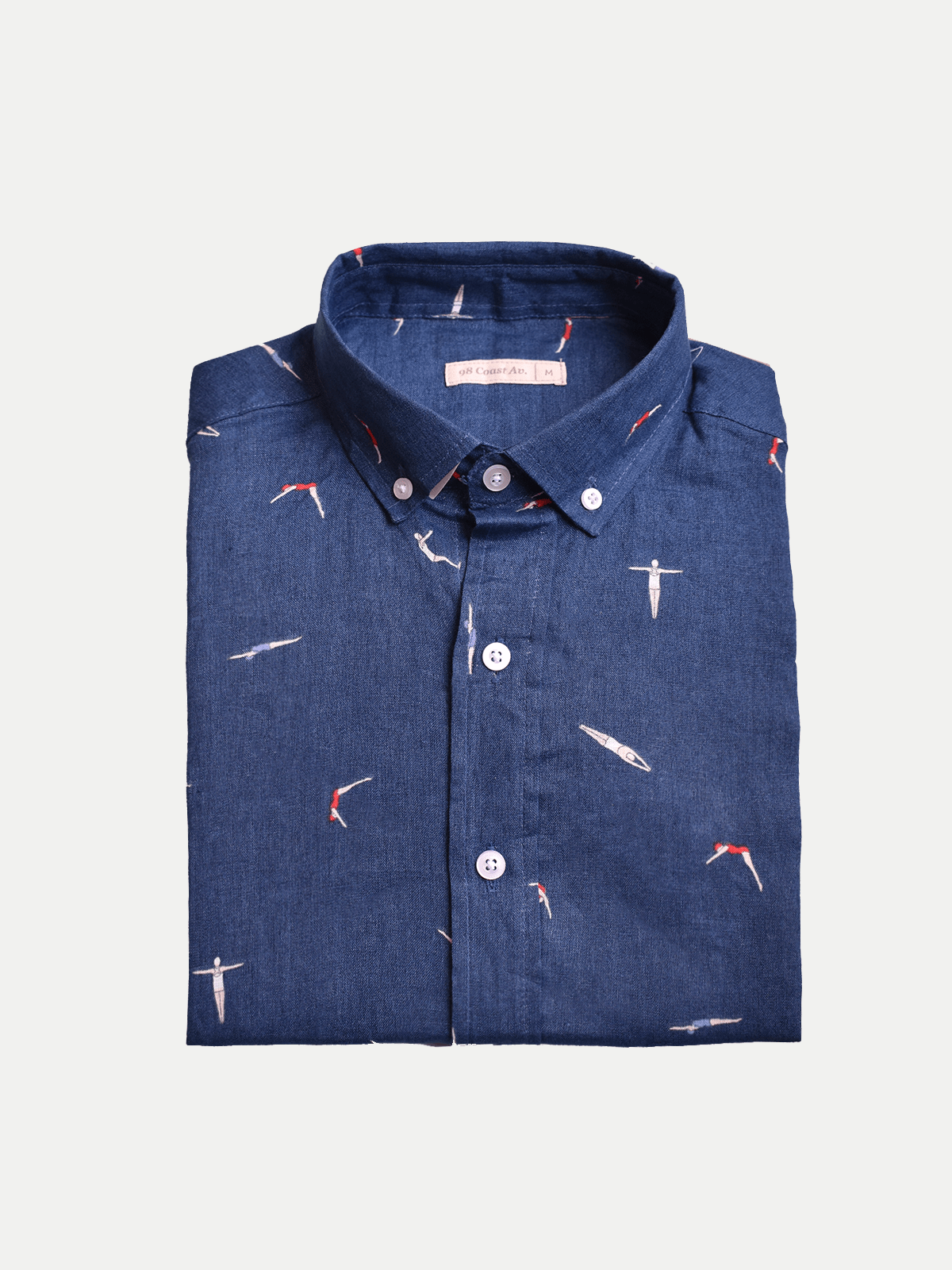 Camisa de Lino para Hombre - 100% Lino Nadadores Azul Manga Larga - 2022