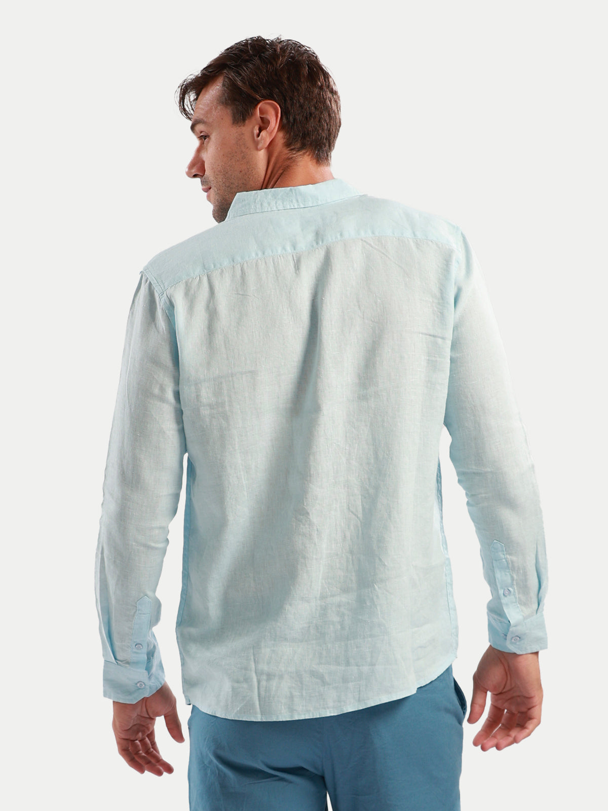 Camisa de Lino para Hombre - 100% Lino Premium Celeste - Manga Larga