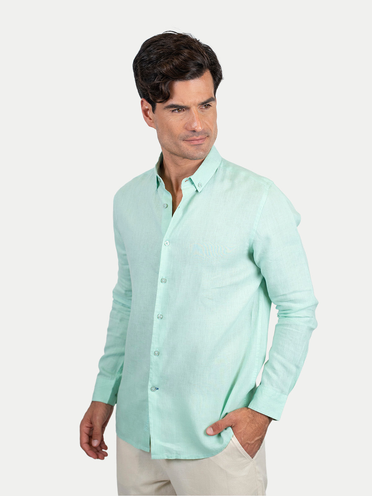 Camisa de lino - Camisa Soft Linen para hombre Color Verde Menta
