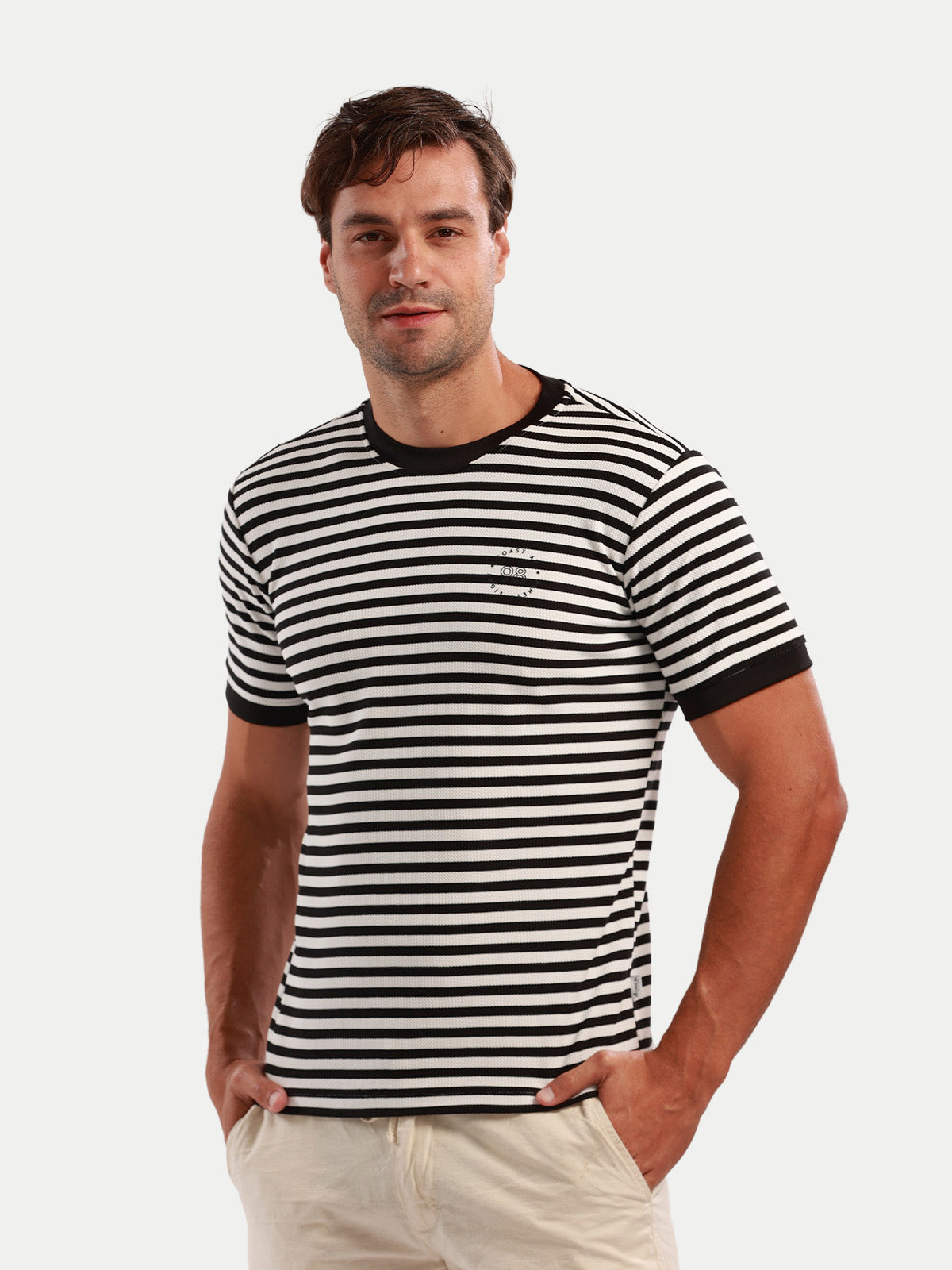 Jacquard - Playera de Manga Corta Rallada Negro - Coastal Crush
