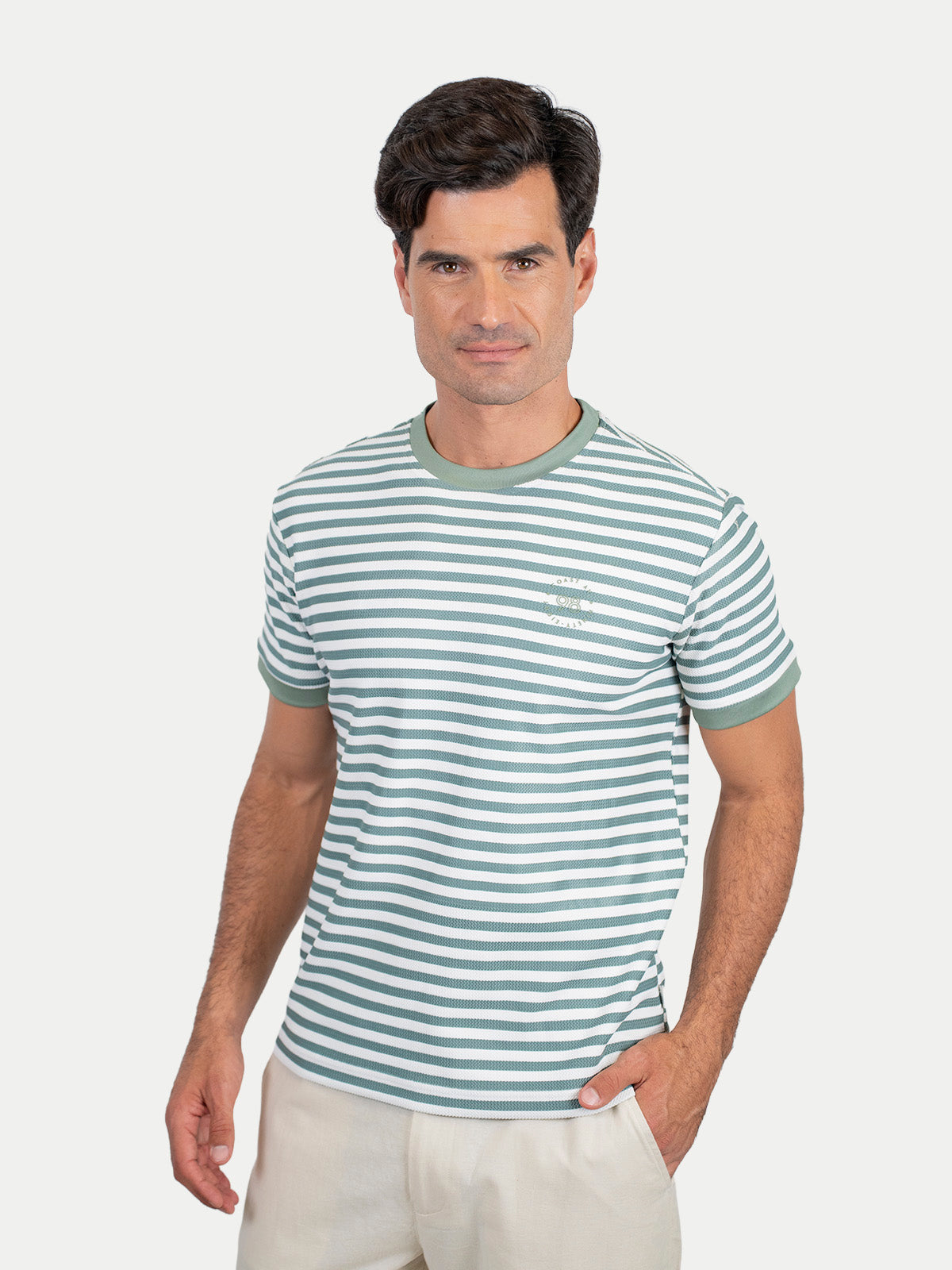 Jacquard - Playera de Manga Corta Rallada Verde - Coastal Crush