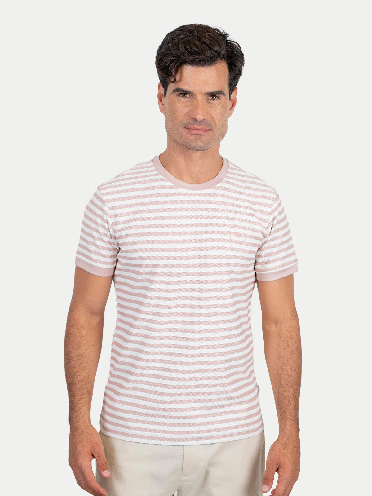 Jacquard - Playera de Manga Corta Rallada Beige - Coastal Crush