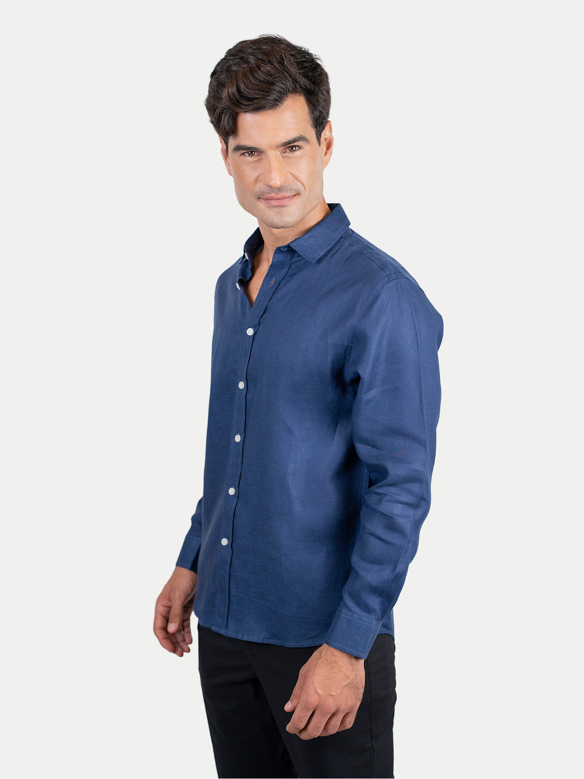 Camisa de Lino para Hombre - 100% Lino Premium Azul Marino - Manga Larga