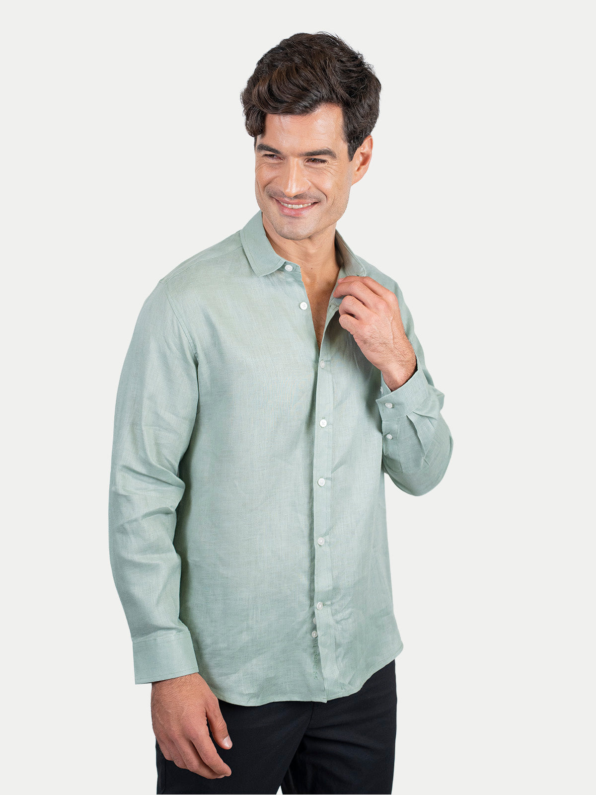 Camisa de Lino para Hombre - 100% Lino Premium Verde Claro - Manga Larga