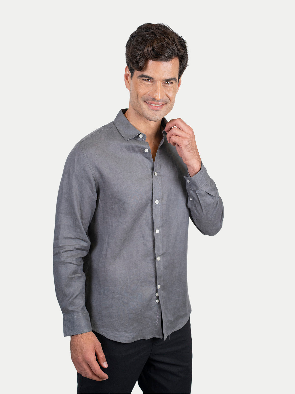 Camisa de Lino para Hombre - 100% Lino Premium Gris - Manga Larga