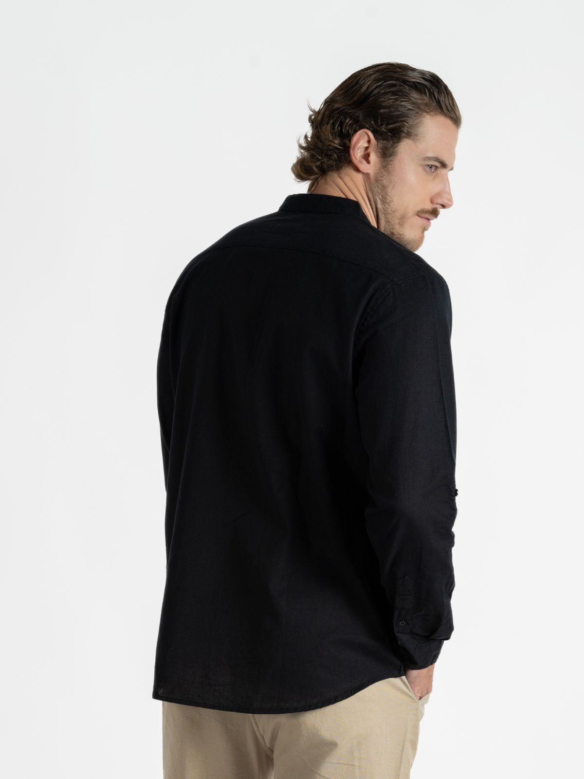 Camisa para hombre adulto Manga Larga Cuello - Mao Negro - Pura Vida