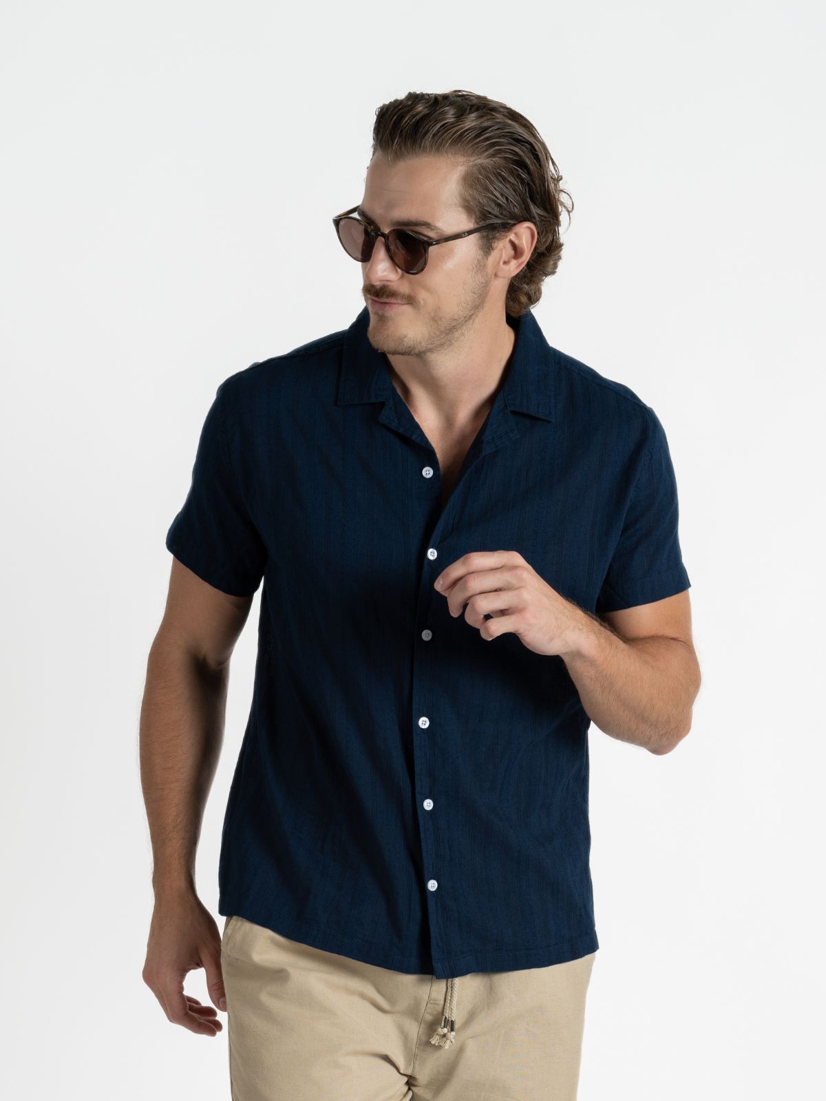 Camisa para hombre adulto Manga Corta - Dobby Marino - Pura Vida