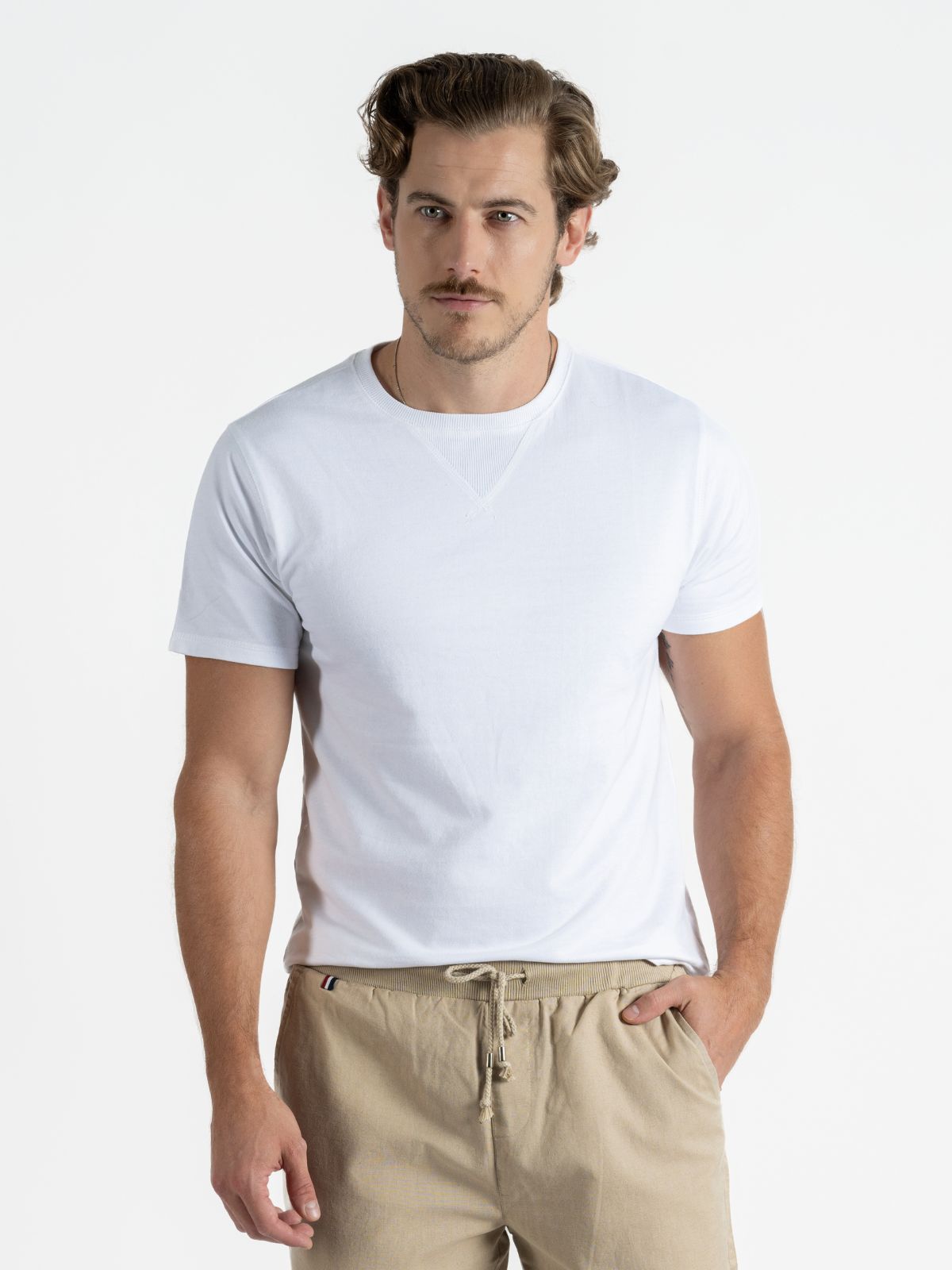 Playera para Hombre - Playera Cuello Redondo French Terry Blanco