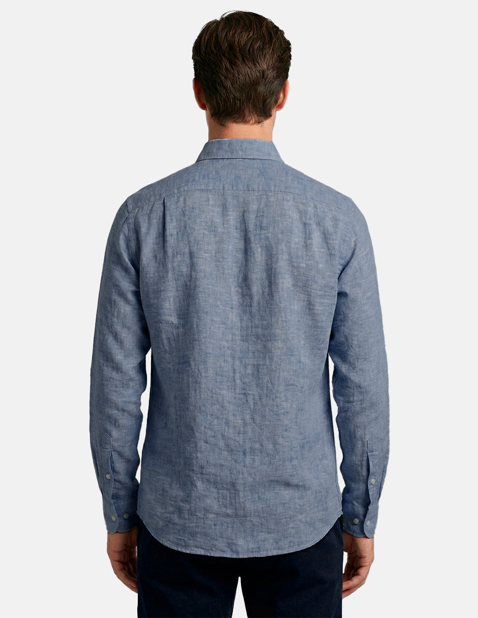 Camisa de Lino Look para Hombre - Navy Manga Larga