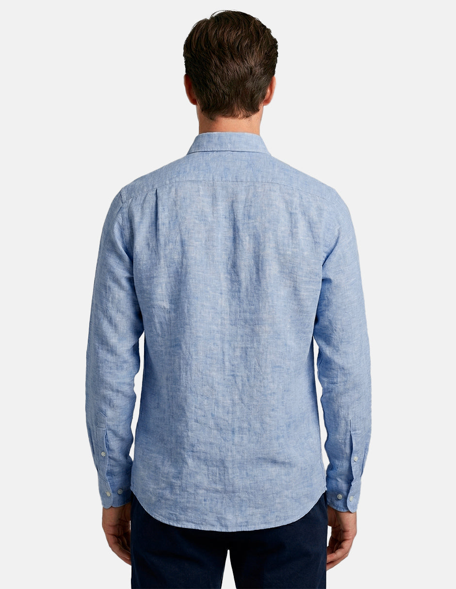 Camisa de Lino Look para Hombre - Light Blue Manga Larga