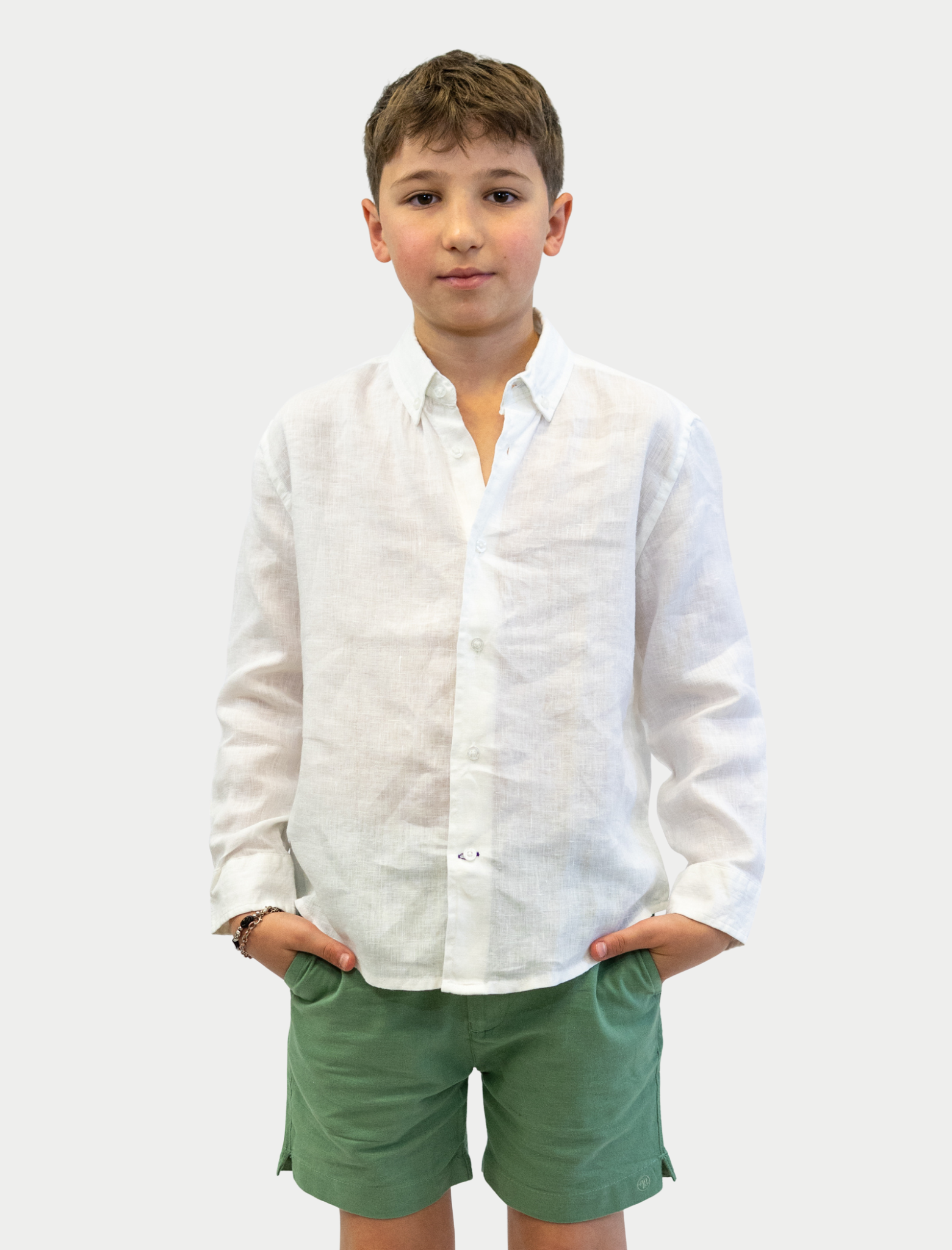 Camisa Soft Linen para niño color blanco vista de frente