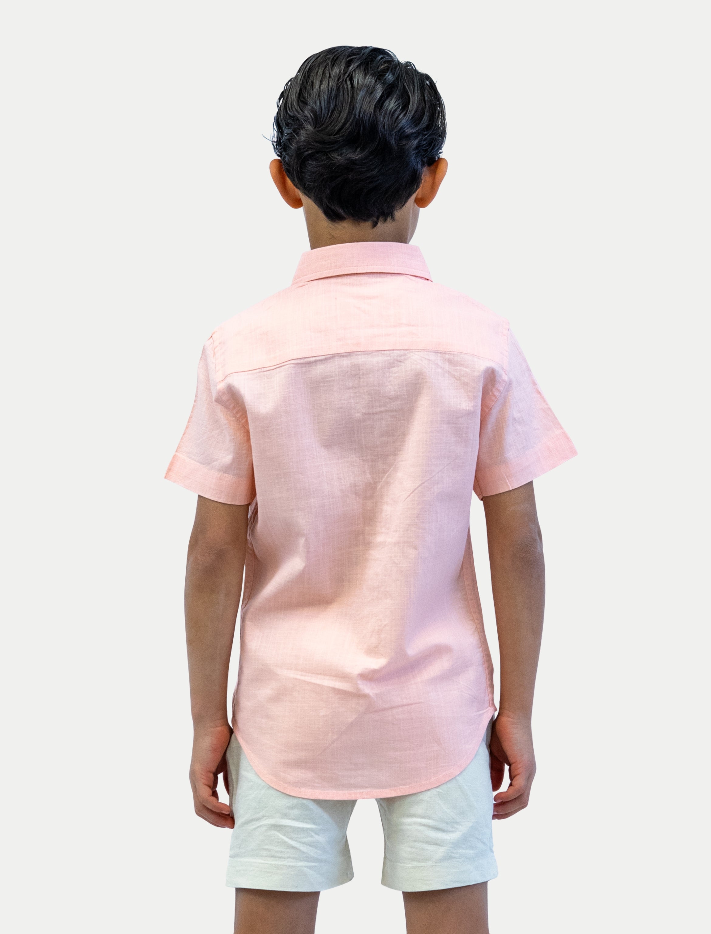 Camisa durazno para niño en algodón slub vista de espalda