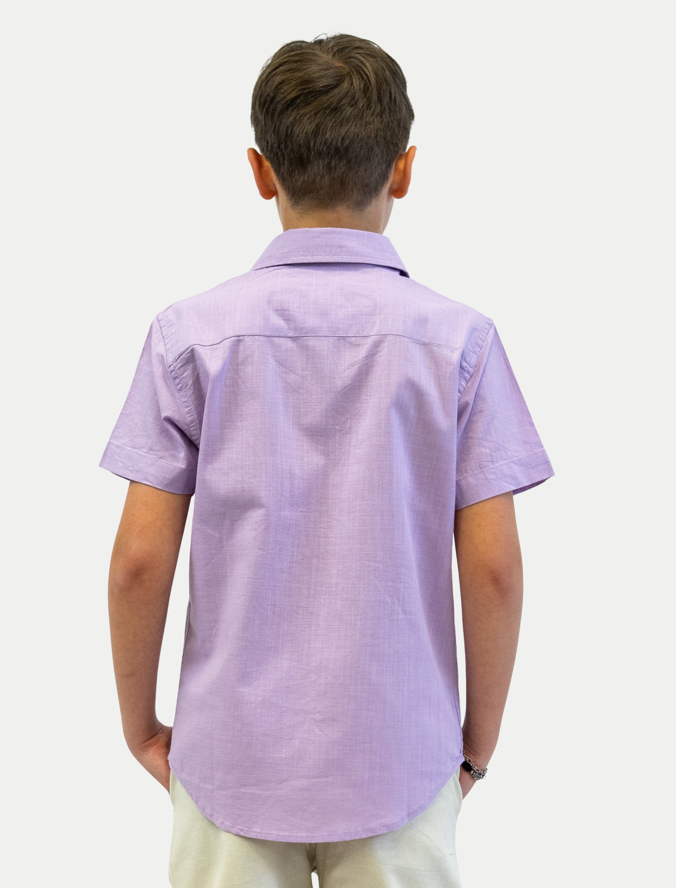 Camisa lila para niño en algodón slub vista de espalda