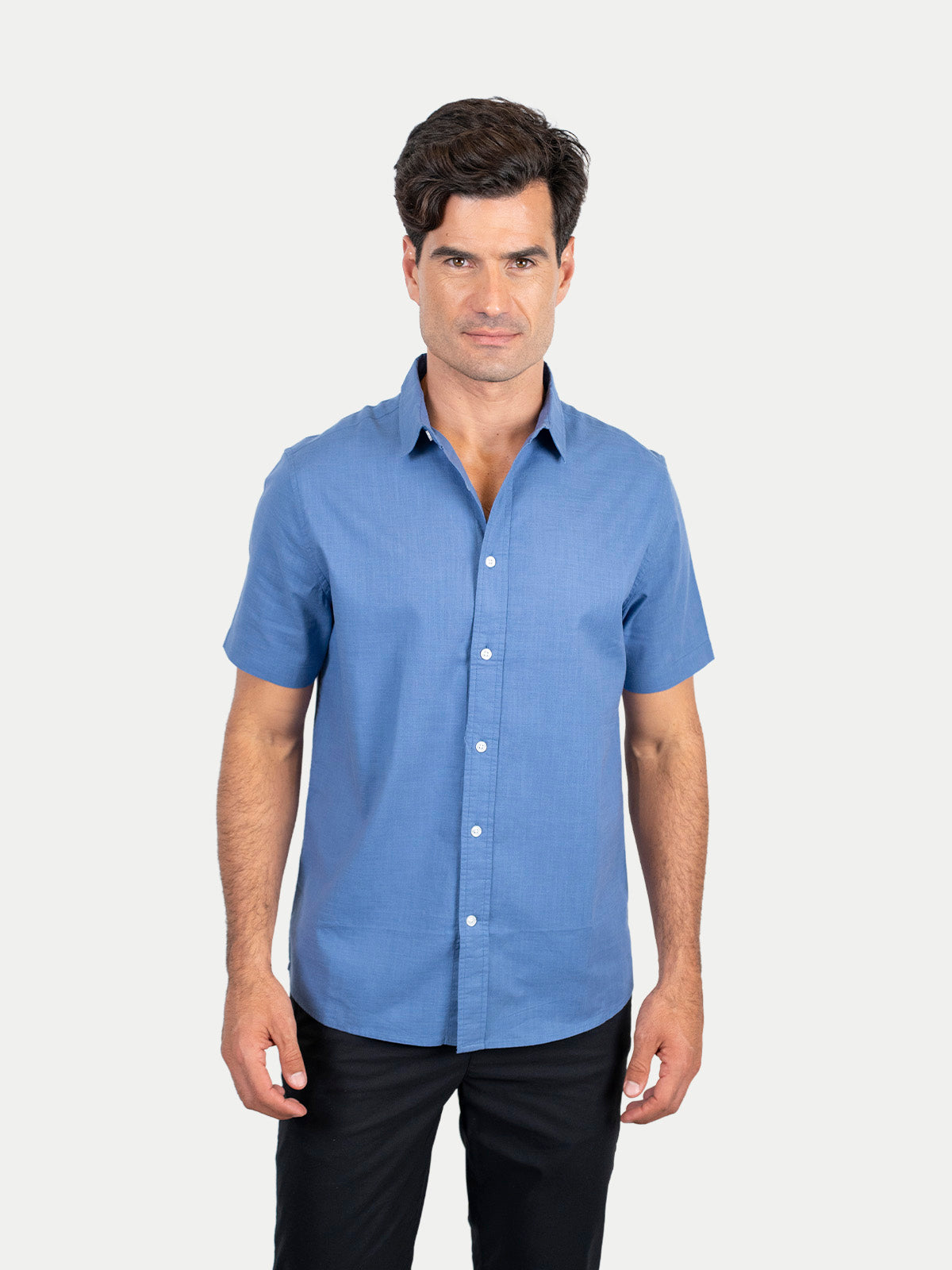 Cotton Slub - Camisa de algodón manga corta Cotton Slub para hombre color Azul
