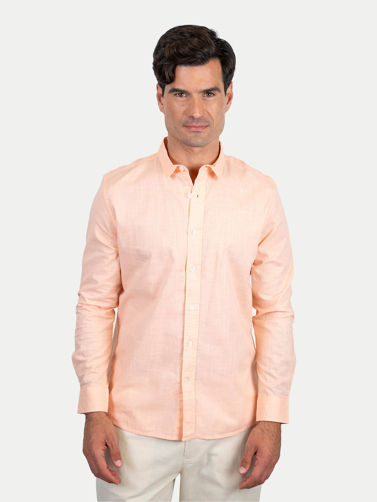 Cotton Slub - Camisa de algodón manga larga Cotton Slub para hombre color Durazno