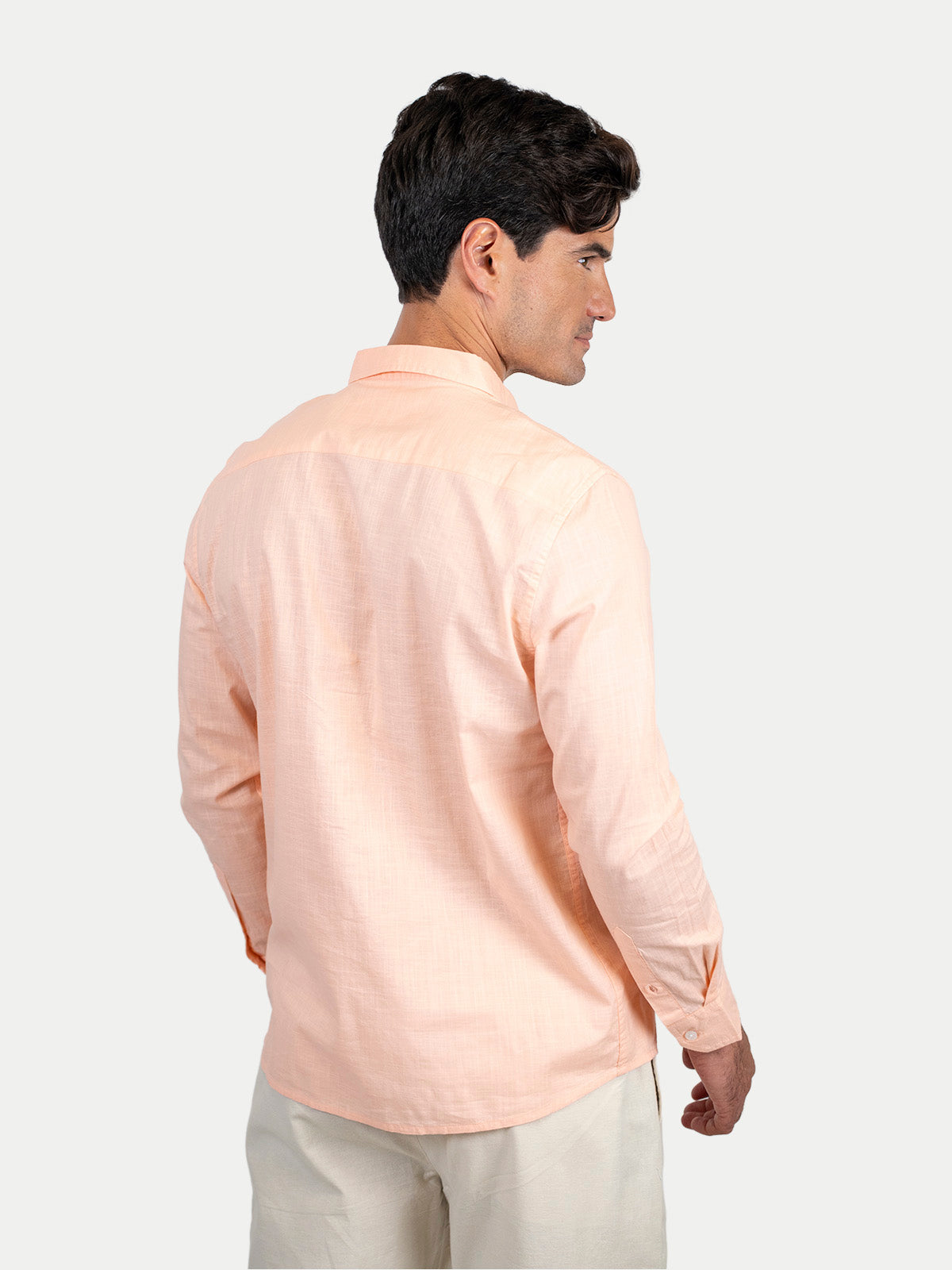 Cotton Slub - Camisa de algodón manga larga Cotton Slub para hombre color Durazno