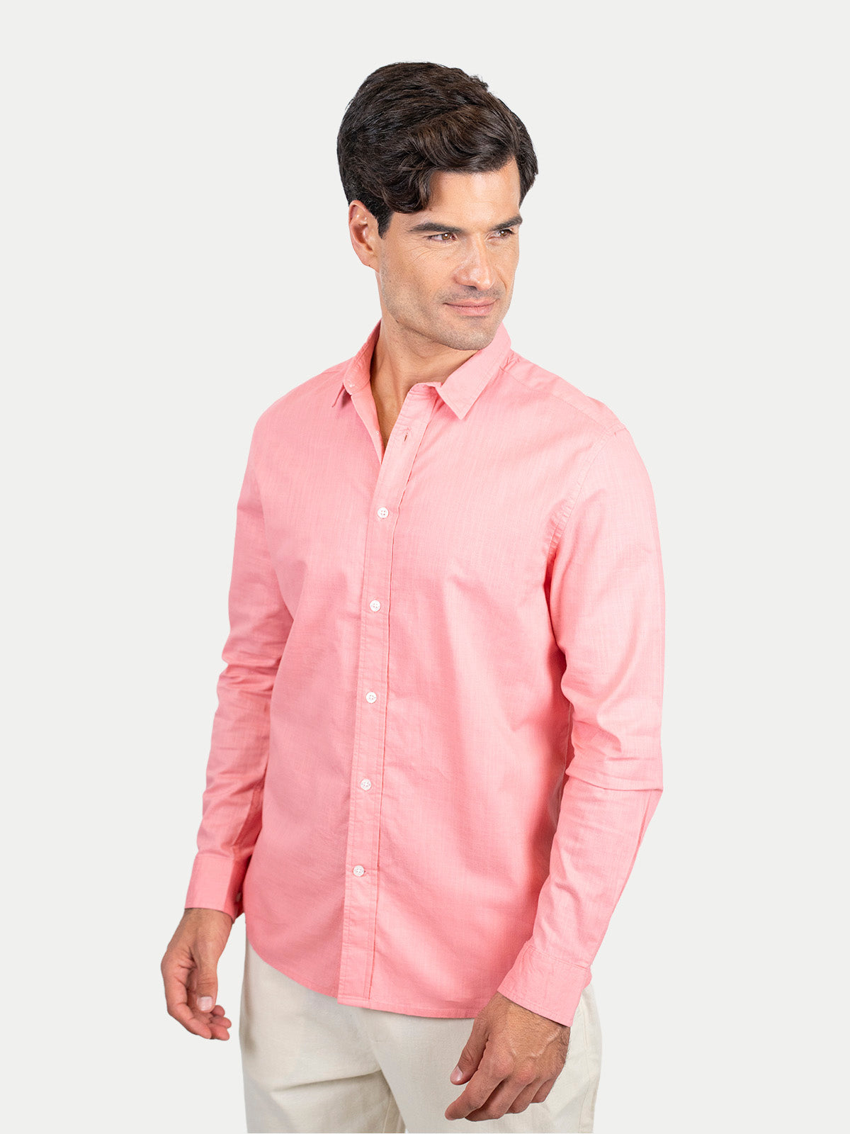 Cotton Slub - Camisa de algodón manga larga Cotton Slub para hombre color Rosa