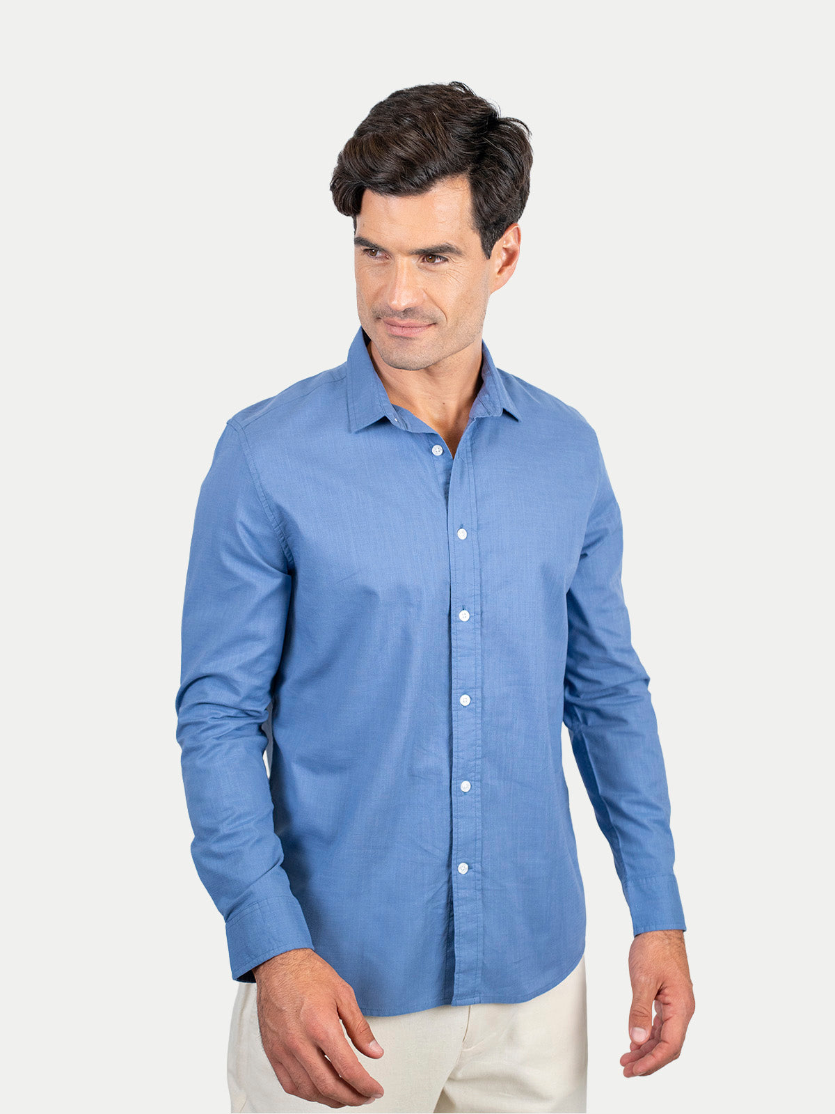 Cotton Slub - Camisa de algodón manga larga Cotton Slub para hombre color Azul