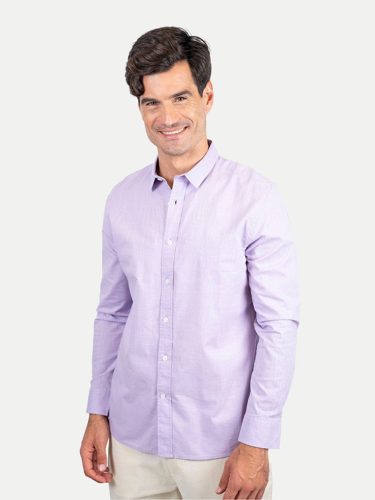 Cotton Slub - Camisa de algodón manga larga Cotton Slub para hombre color Lila