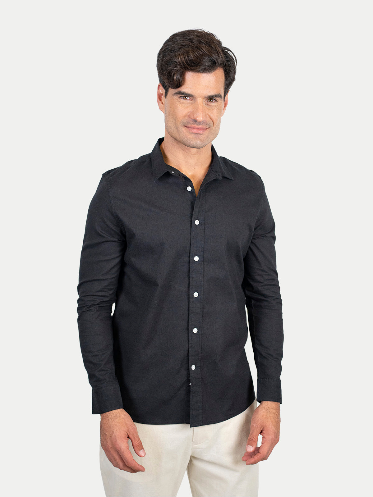 Cotton Slub - Camisa de algodón manga larga Cotton Slub para hombre color Negro