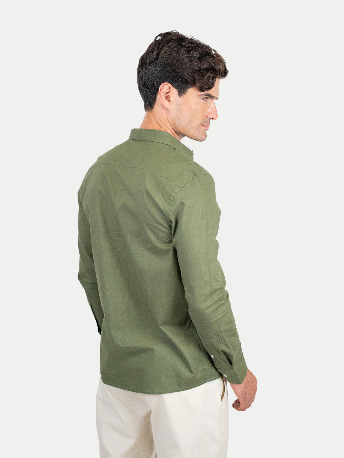 Cotton Slub - Camisa de algodón manga larga Cotton Slub para hombre color Olivo