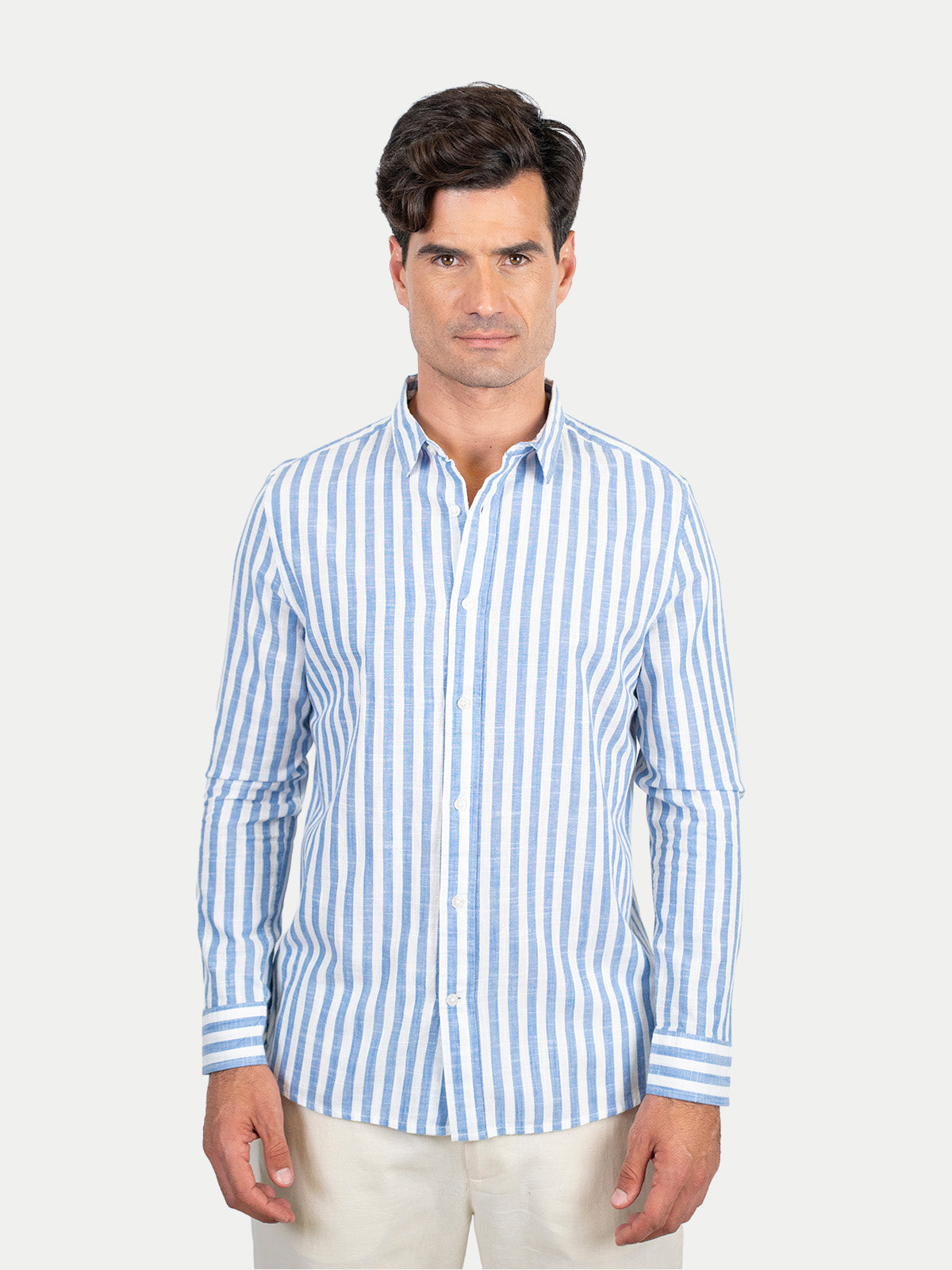 Cotton Slub - Camisa de algodón rayada manga larga Cotton Slub para hombre color Azul