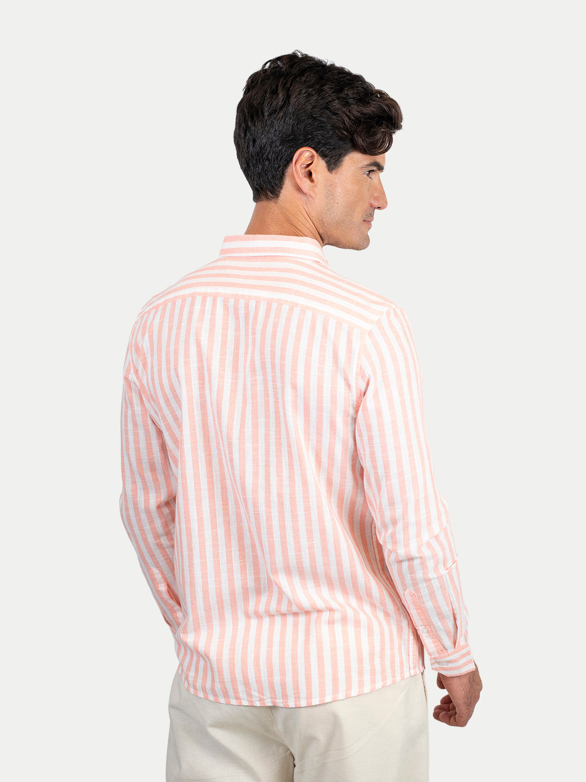 Cotton Slub - Camisa de algodón rayada manga larga Cotton Slub para hombre color Durazno