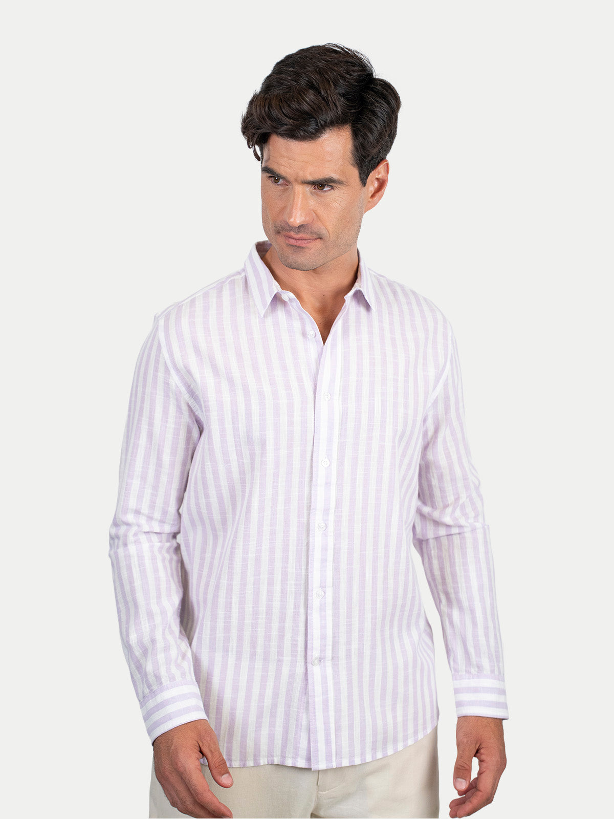 Cotton Slub - Camisa de algodón rayada manga larga Cotton Slub para hombre color Lila