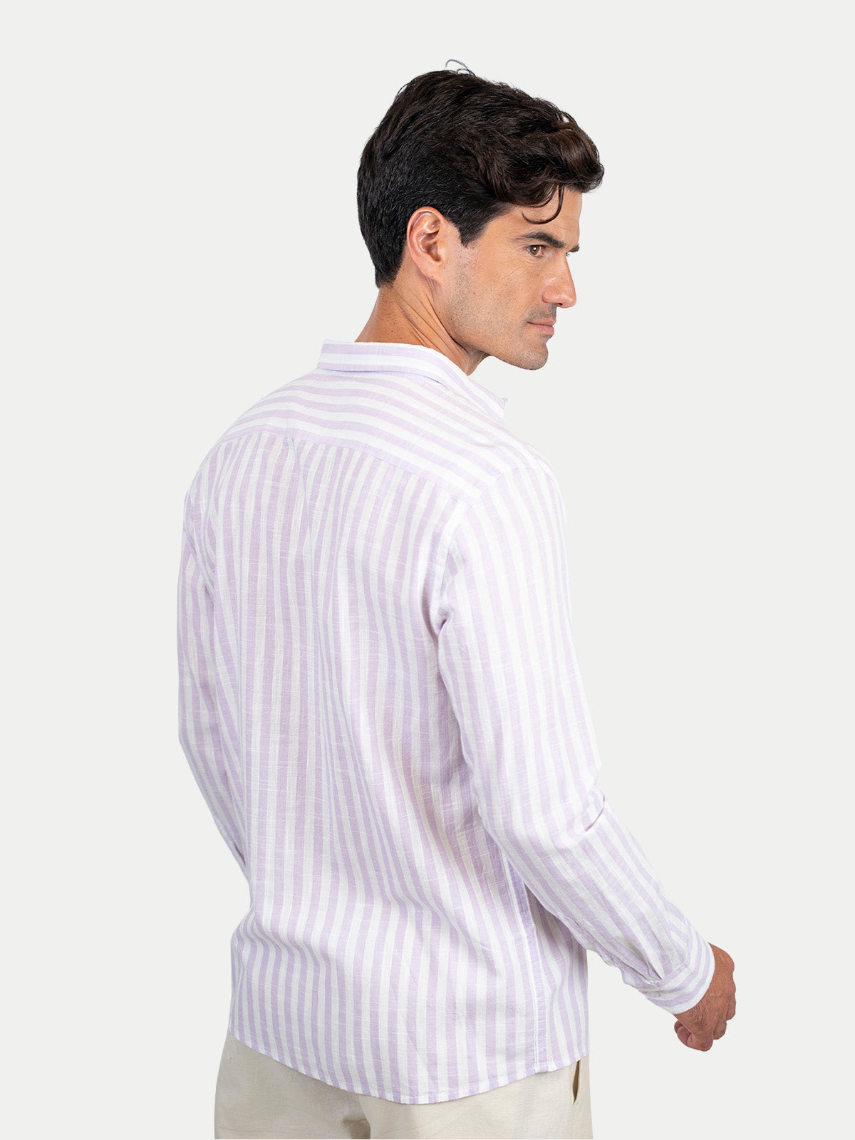 Cotton Slub - Camisa de algodón rayada manga larga Cotton Slub para hombre color Lila
