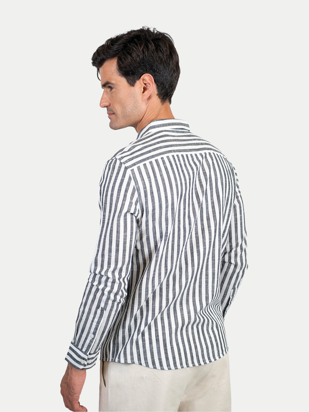 Cotton Slub - Camisa de algodón rayada manga larga Cotton Slub para hombre color Negro