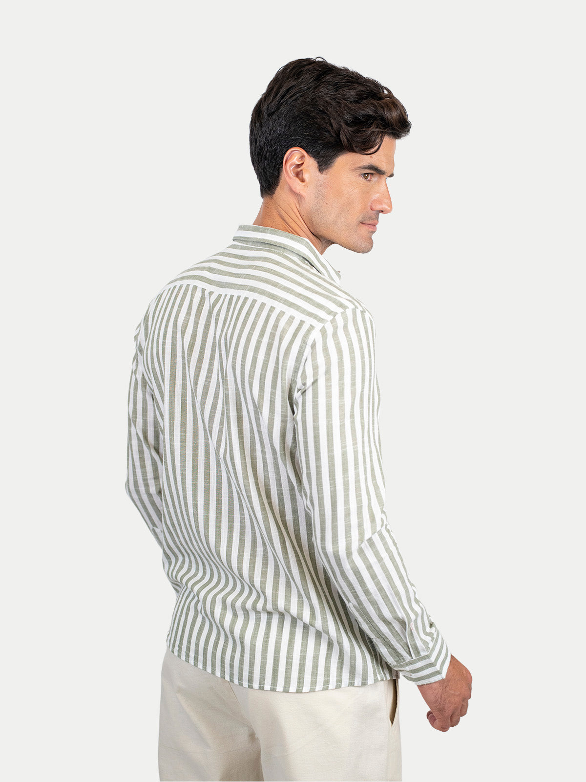 Cotton Slub - Camisa de algodón rayada manga larga Cotton Slub para hombre color Olivo