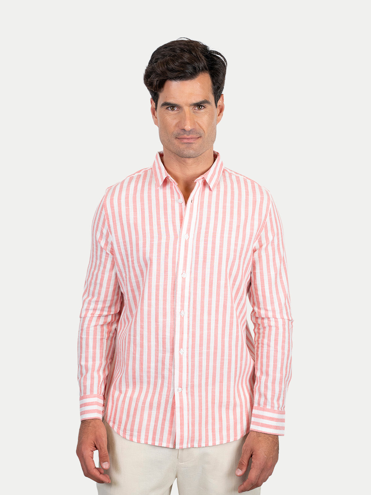 Cotton Slub - Camisa de algodón rayada manga larga Cotton Slub para hombre color Rosa