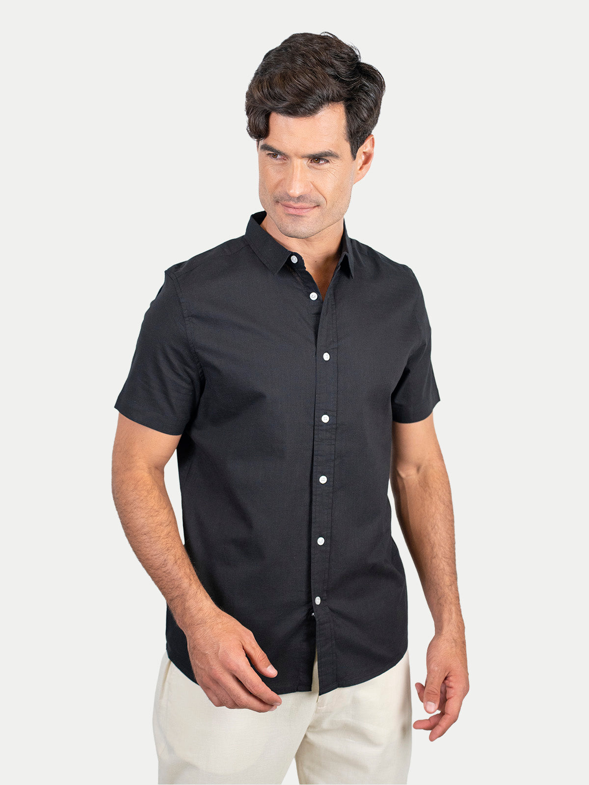 Cotton Slub - Camisa de algodón manga corta Cotton Slub para hombre color Negro
