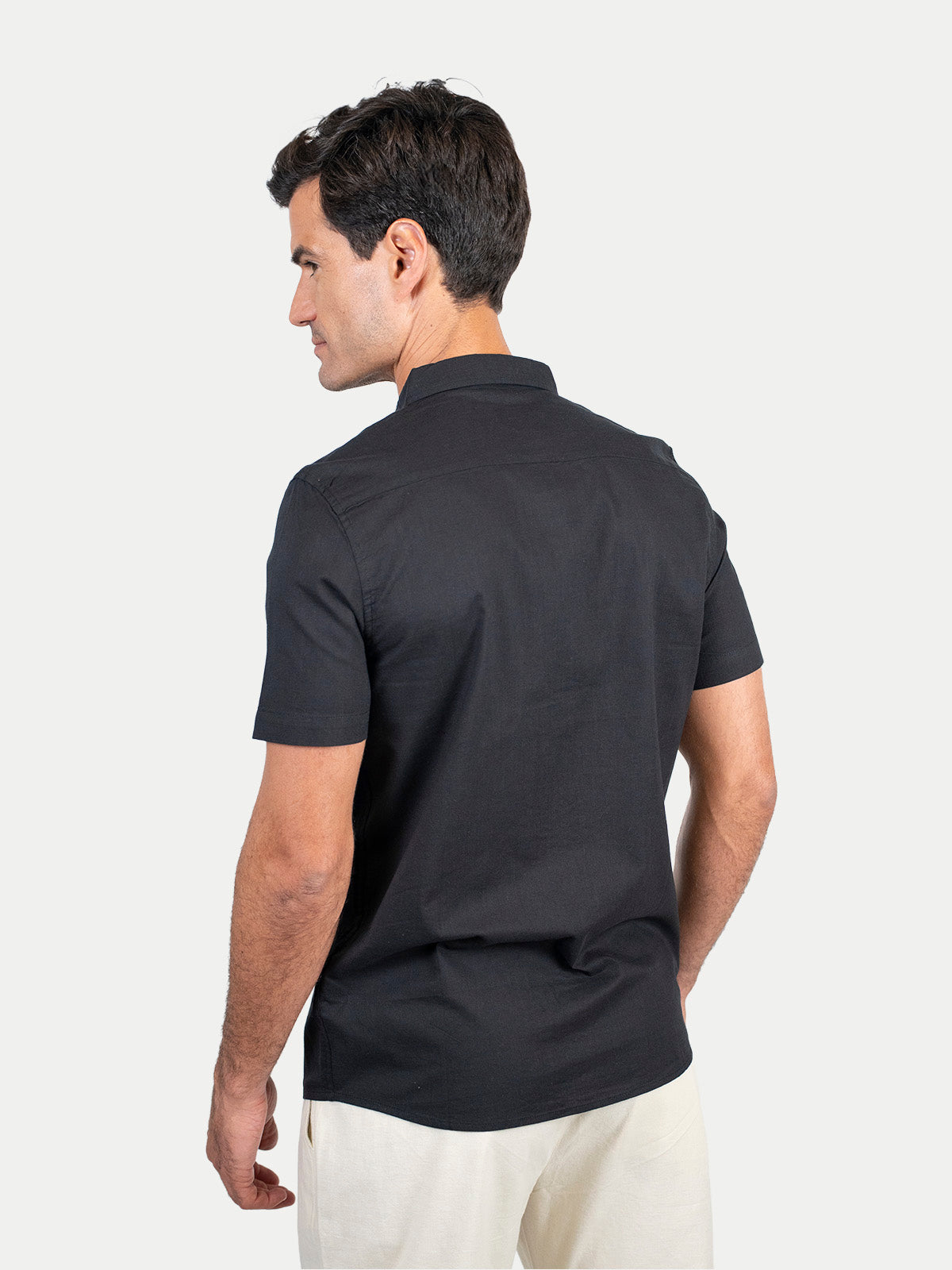 Cotton Slub - Camisa de algodón manga corta Cotton Slub para hombre color Negro
