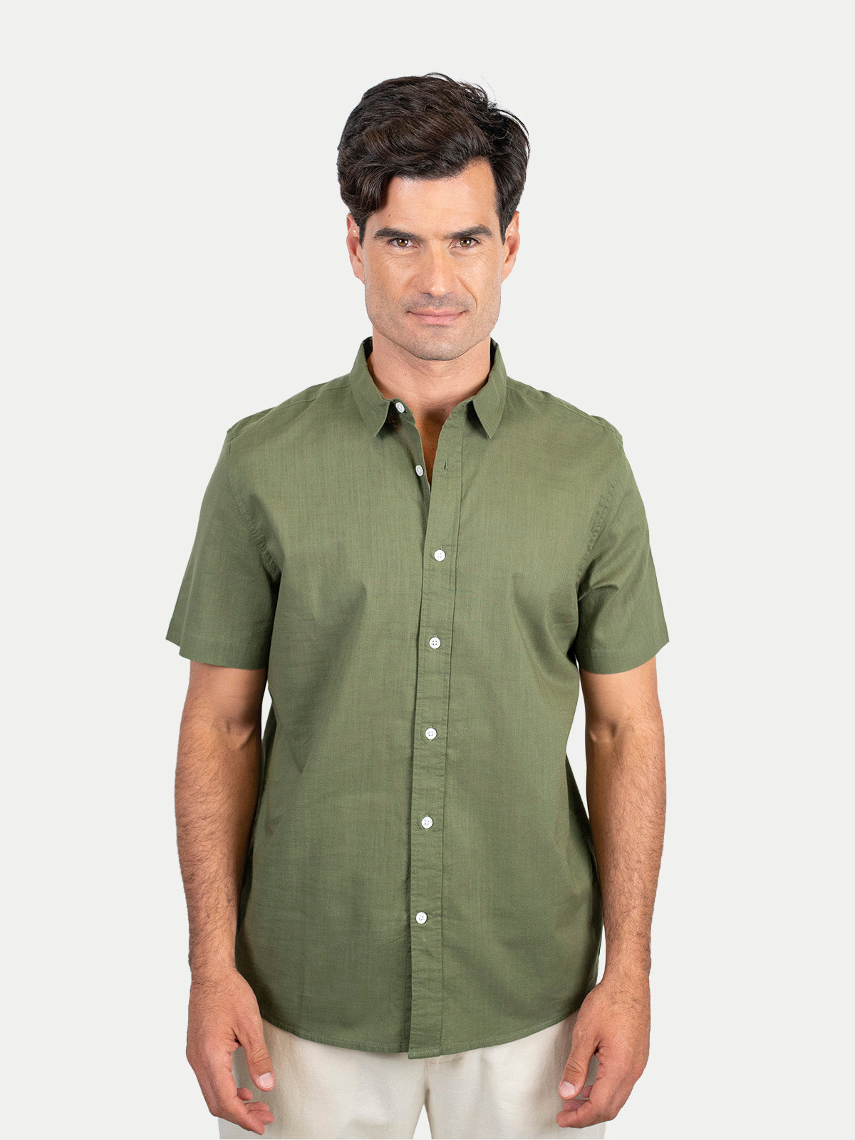 Cotton Slub - Camisa de algodón manga corta Cotton Slub para hombre color Olivo