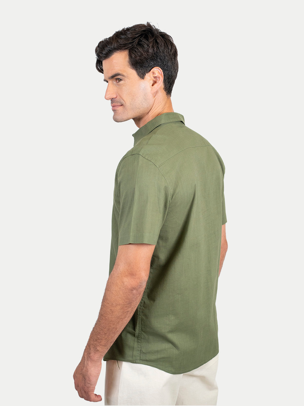 Cotton Slub - Camisa de algodón manga corta Cotton Slub para hombre color Olivo
