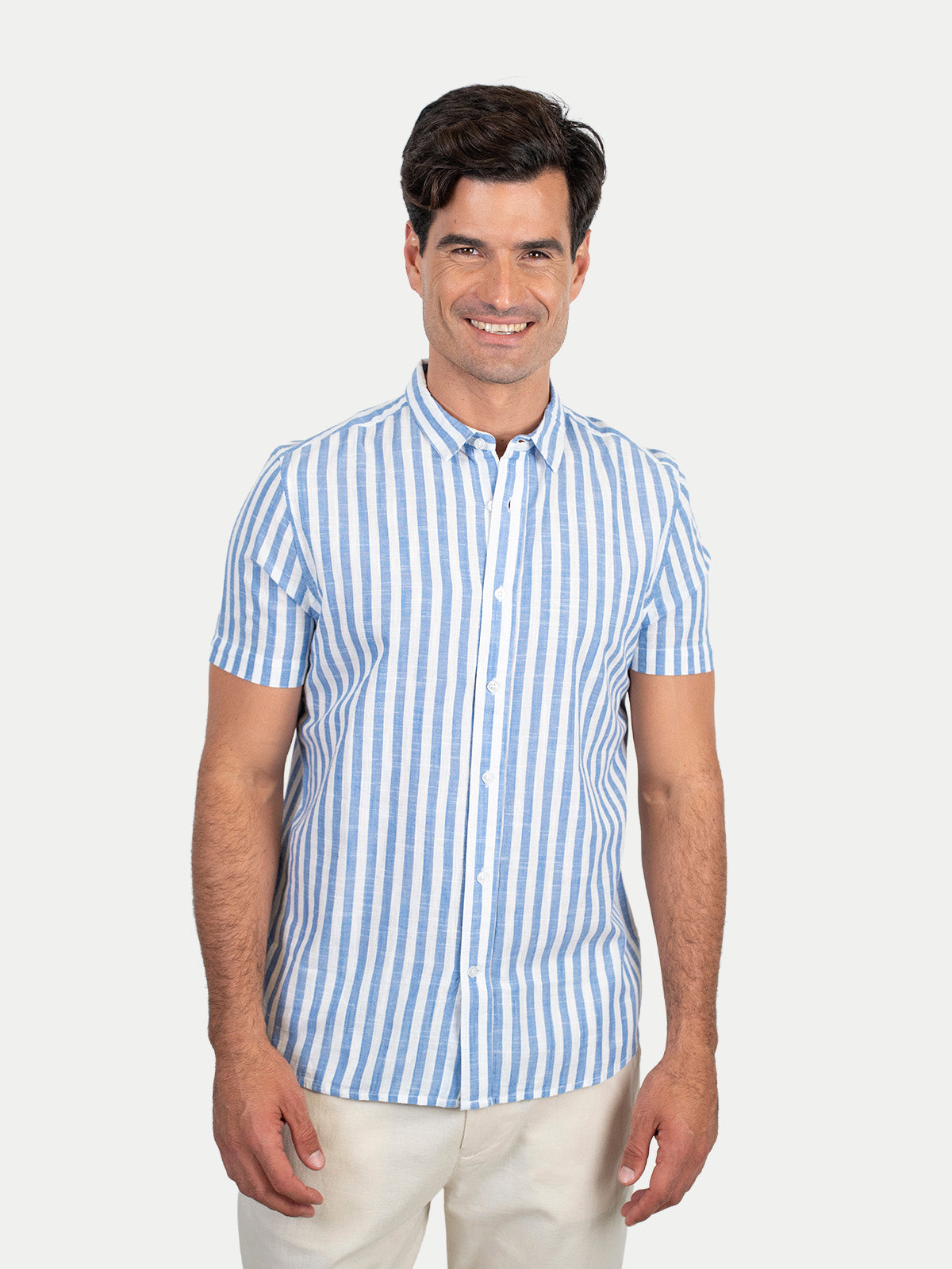 Cotton Slub - Camisa de algodón rayada manga corta Cotton Slub para hombre color Azul