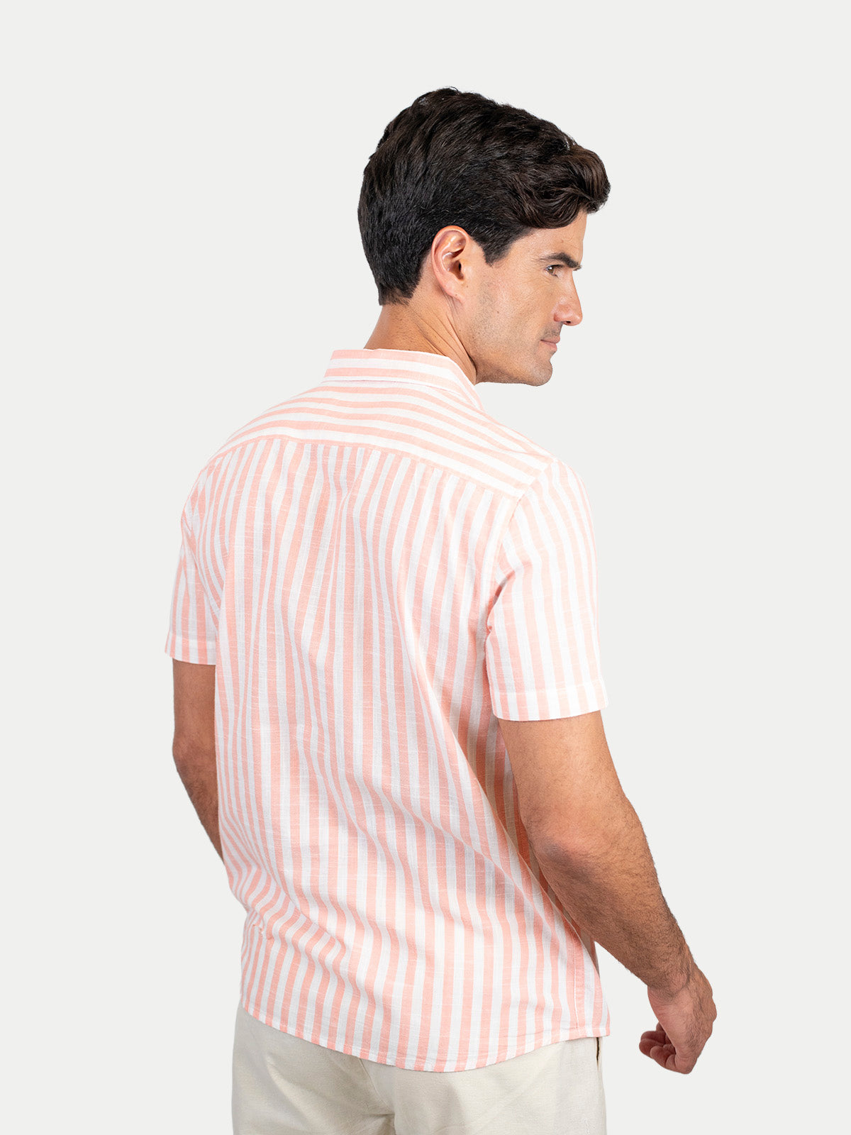 Cotton Slub - Camisa de algodón rayada manga corta Cotton Slub para hombre color Durazno