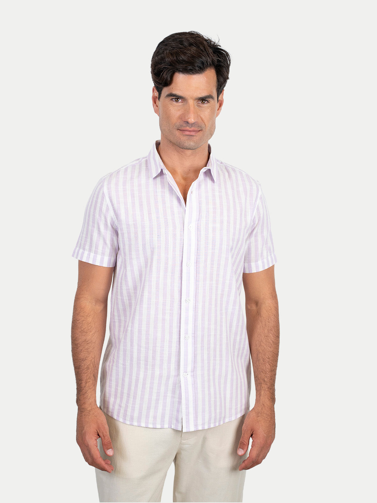 Cotton Slub - Camisa de algodón rayada manga corta Cotton Slub para hombre color Lila