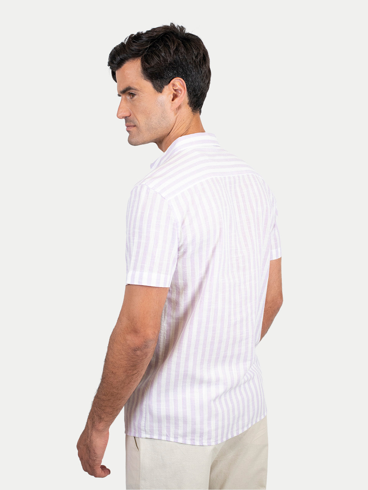 Cotton Slub - Camisa de algodón rayada manga corta Cotton Slub para hombre color Lila